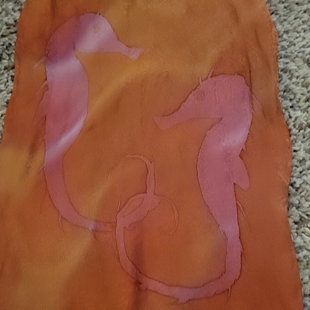 Vtg Artisan Rust Pink Seahorse Watercolor Satin Sash Scarf - Picture 6 of 6